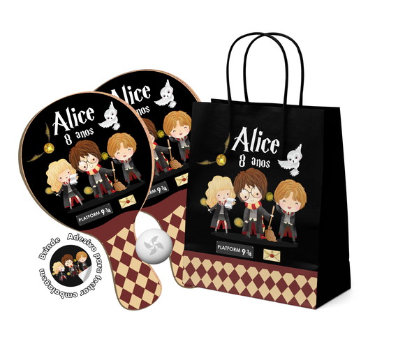 Kit Sacola de Papel e Raquete Ping Pong - Harry Potter