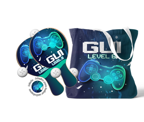 Kit Sacola Oxford e Raquete Ping Pong - Jogo Video Game