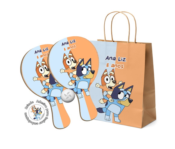 Kit Sacola de Papel e Raquete Ping Pong - Bluey