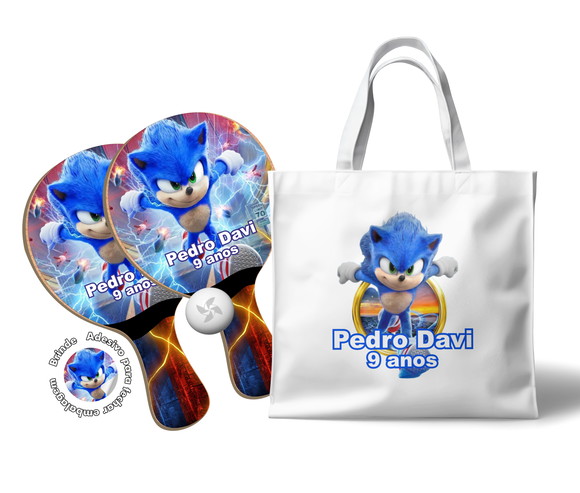 Kit Sacola de Papel e Raquete Ping Pong - Sonic