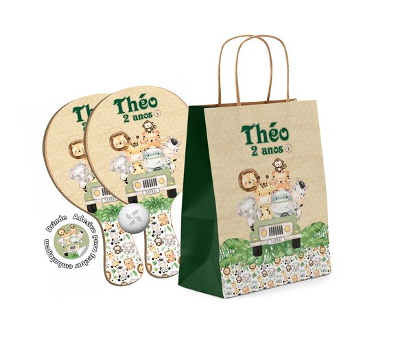Kit Sacola de Papel e Raquete Ping Pong - Safari Baby