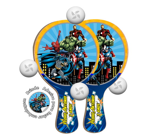 Kit Raquetes Ping Pong - Avengers Super Heróis