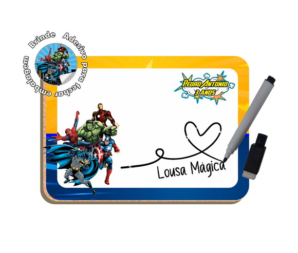Lousa Quadrinho mdf Lembrancinha - Avengers Super Heróis