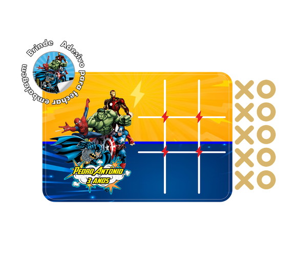 Jogo da Velha em mdf 15x23 - Avengers Super Heróis