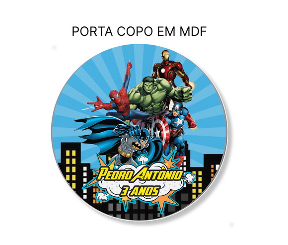 Bolacha Porta Copo Personalizado em mdf 8cm - Avengers