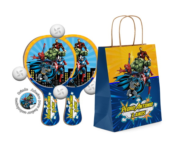 Kit Sacola de Papel e Raquete Ping Pong - Avengers Super Her