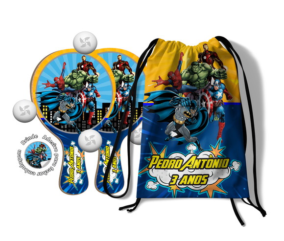 Kit Mochilinha e Raquetes Ping Pong - Avengers Super Heróis
