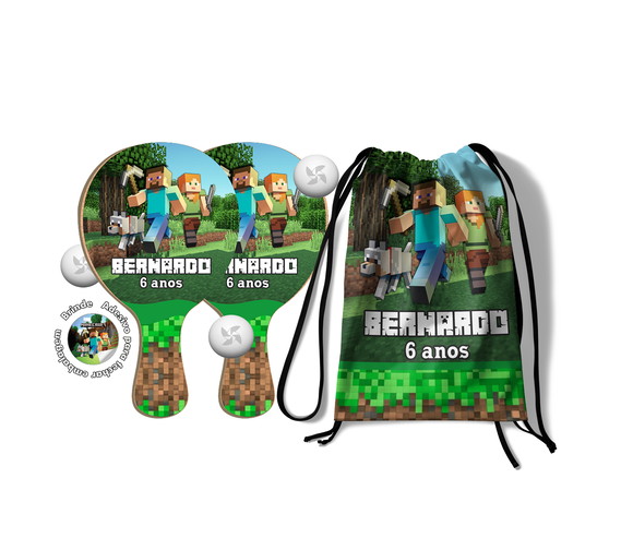Kit Mochilinha e Raquetes Ping Pong - Minecraft