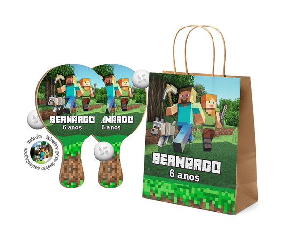 Kit Sacola de Papel e Raquete Ping Pong - Minecraft