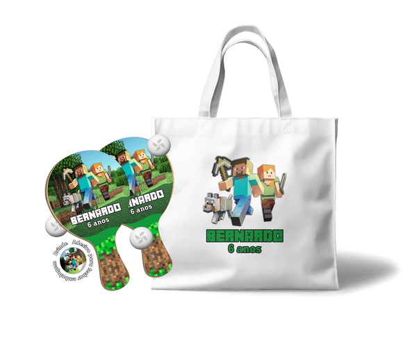 Kit Sacola Tecido e Raquete Ping Pong - Minecraft