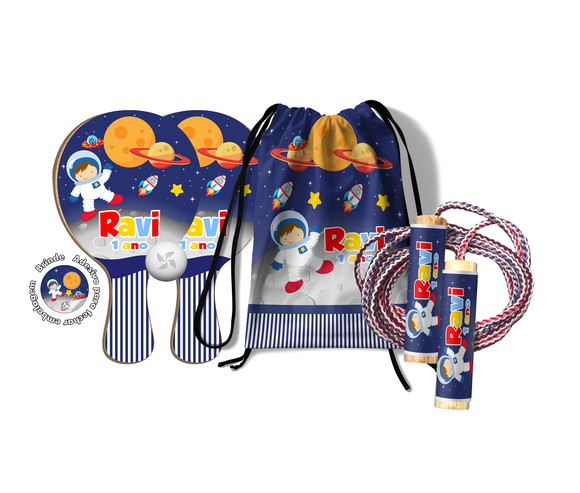 Kit Mochilinha Raquetes Ping Pong e Pula Corda Astronauta