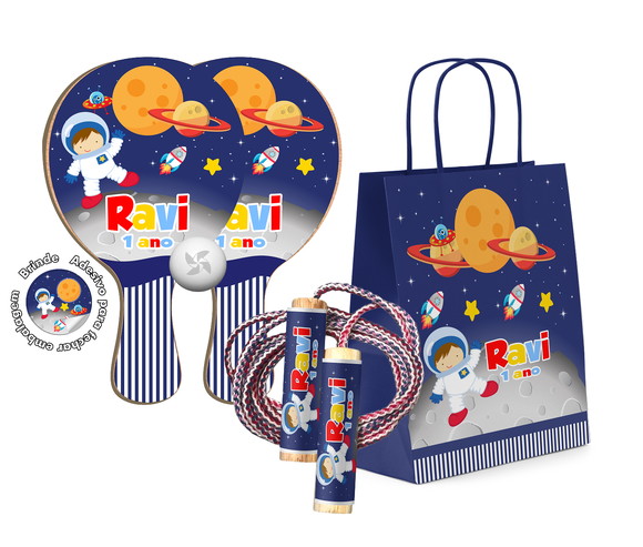 Kit Sacola Kraft Raquetes Ping Pong e Pula Corda Astronauta