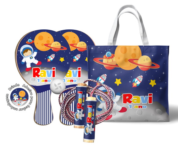 Kit Sacola Raquetes Ping Pong e Pula Corda - Astronauta