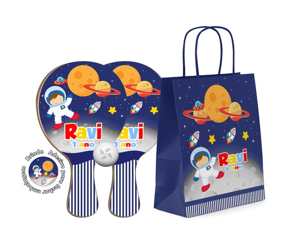 Kit Sacola de Papel e Raquete Ping Pong - Astronauta