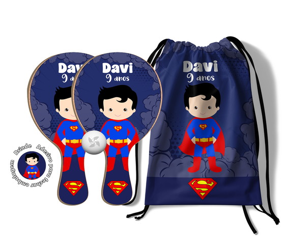 Kit Mochilinha e Raquetes Ping Pong - Super Homem Baby