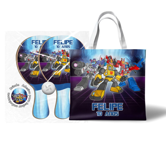 Kit Sacola e Raquete Ping Pong - Transformers