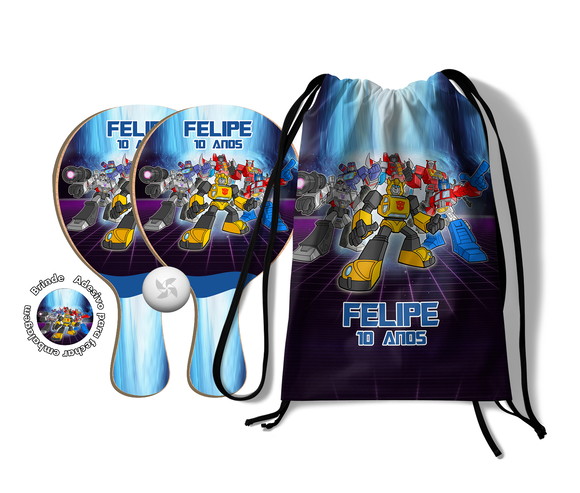 Kit Mochilinha e Raquetes Ping Pong - Transformers