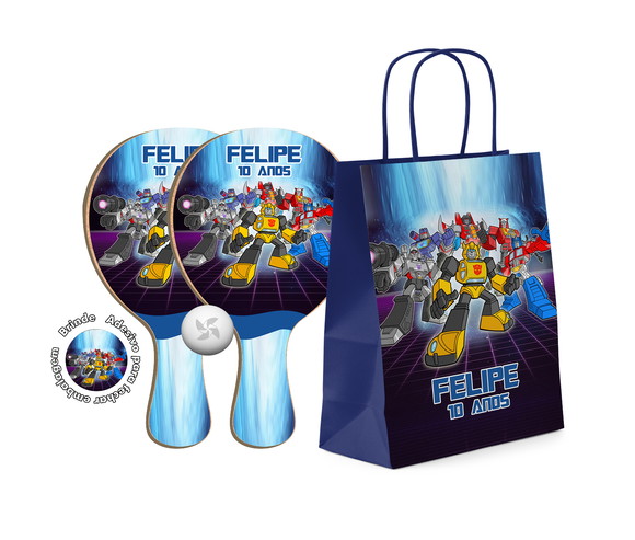 Kit Sacola e Raquete Ping Pong - Transformers