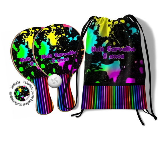 Kit Mochilinha e Raquetes Ping Pong - Neon