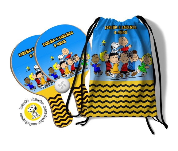 Kit Mochilinha e Raquetes Ping Pong - Snoopy e Sua Turma