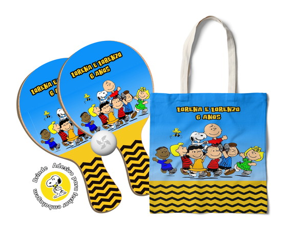 Kit Sacola Tecido e Raquete Ping Pong - Snoopy e Sua Turma