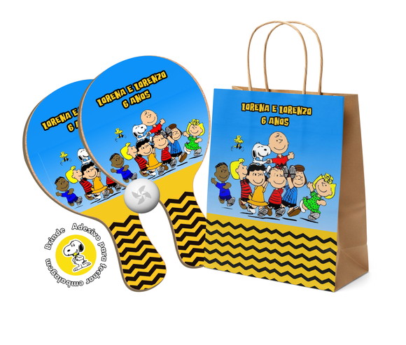 Kit Sacola de Papel e Raquete Ping Pong - Snoopy e Sua Turma