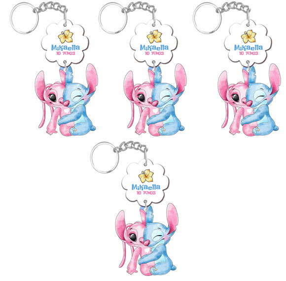 Chaveiro Personalizado mdf - Lilo Stitch & Angel Aquarela