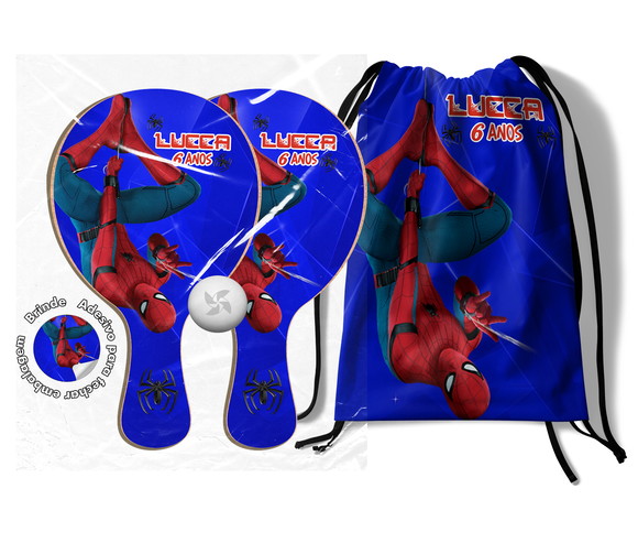 Kit Mochilinha e Raquetes Ping Pong - Homem Aranha Azul