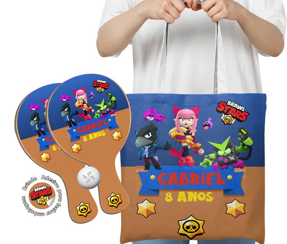 Kit Sacola Pano e Raquete Ping Pong - Brawl Stars