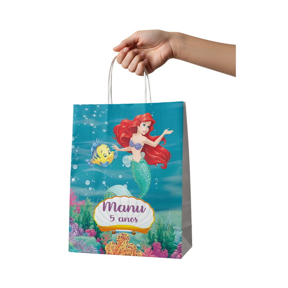 Sacola de Papel Personalizada - Pequena Sereia Ariel