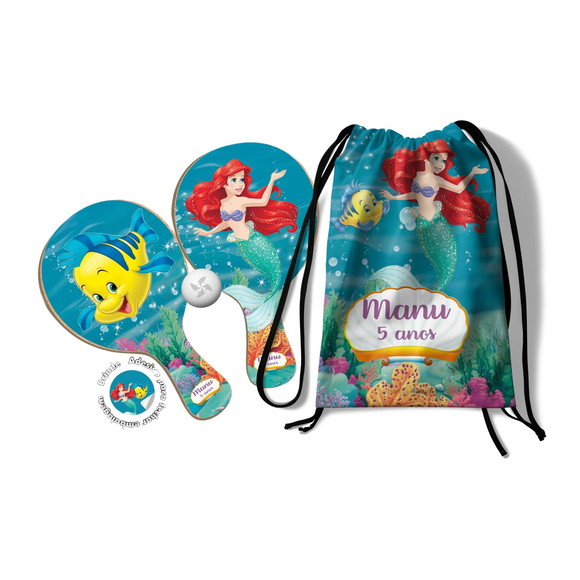 Kit Mochilinha e Raquetes Ping Pong - Pequena Sereia Ariel