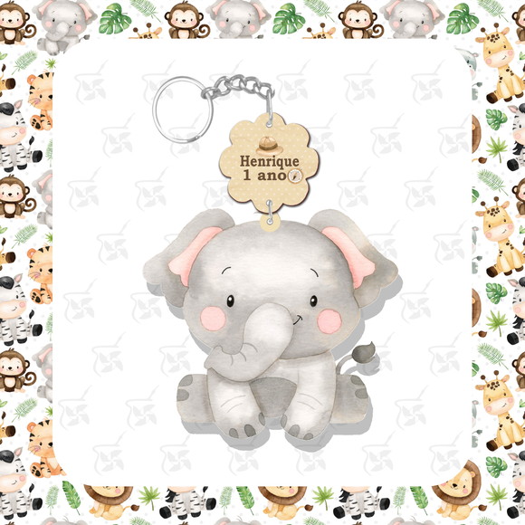 Chaveiro Personalizado Safari Aquarela - Elefante