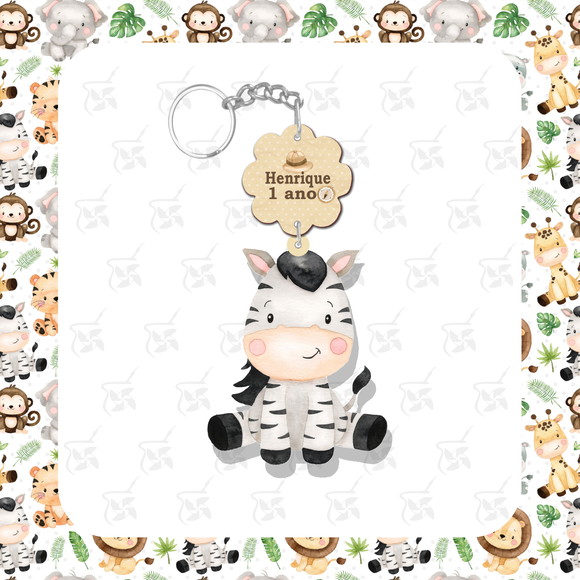 Chaveiro Personalizado Safari Aquarela - Zebra