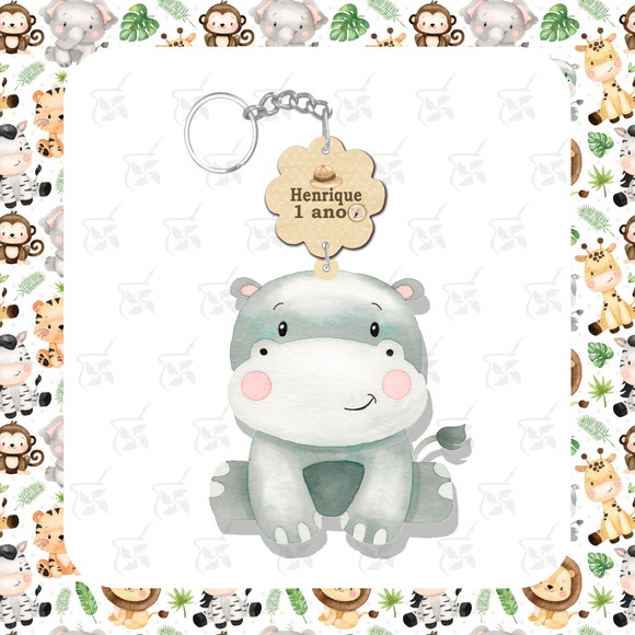 Chaveiro Personalizado Safari Aquarela - Hipopótamo