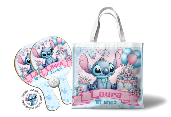 Kit Sacola Oxford e Raquete Ping Pong - Lilo Stitch