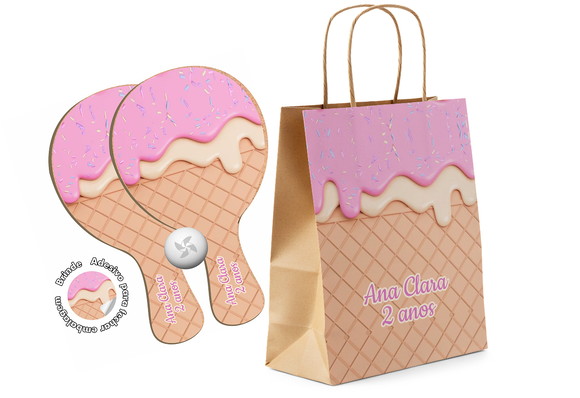 Kit Sacola de Papel e Raquete Ping Pong - Doces