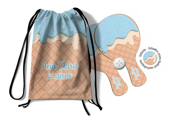 Kit Mochilinha e Raquetes Ping Pong - Sorvete Doces