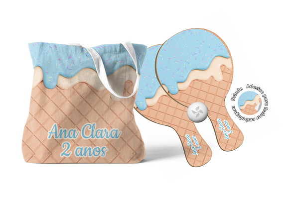 Kit Sacola e Raquete Ping Pong - Sorvete Doces