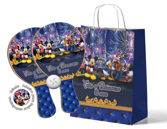 Kit Sacola de Papel e Raquete Ping Pong Mickey Minnie Disney