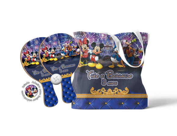 Kit Sacola e Raquete Ping Pong Mickey Mouse Minnie Disney