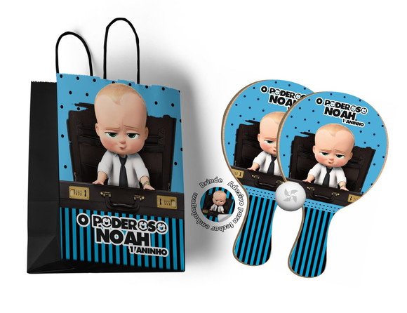 Kit Sacola de Papel e Raquete Ping Pong o Poderoso Chefinho