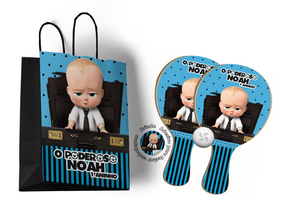 Kit Sacola de Papel e Raquete Ping Pong o Poderoso Chefinho