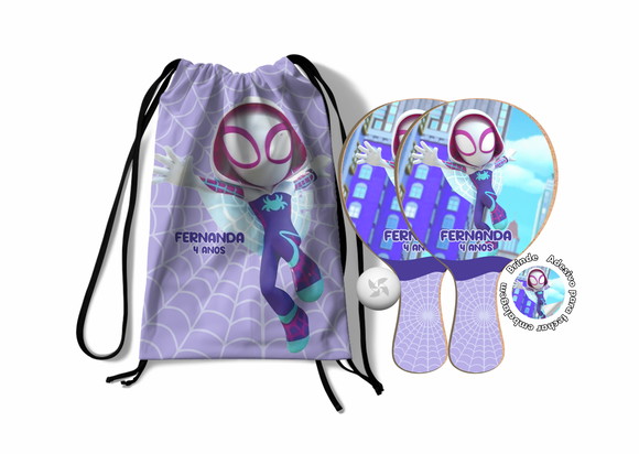 Kit Mochilinha e Raquetes Ping Pong - Spidey Aranha Fantasma