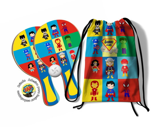 Kit Mochilinha e Raquetes Ping Pong - Super Heróis Avengers