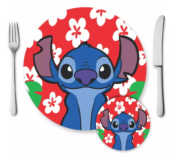 Kit Sousplat e Porta Copos Infantil Lilo Stitch Decoração