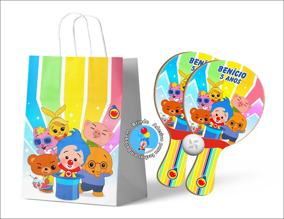Kit Sacola de Papel e Raquete Ping Pong - Palhaço Plim Plim