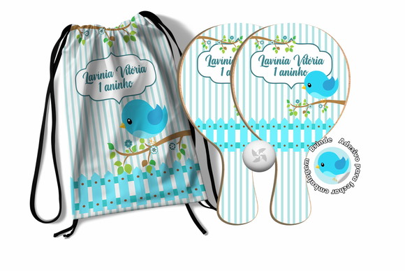 Kit Mochilinha + Raquetes Ping Pong - Jardim Encantado Azul