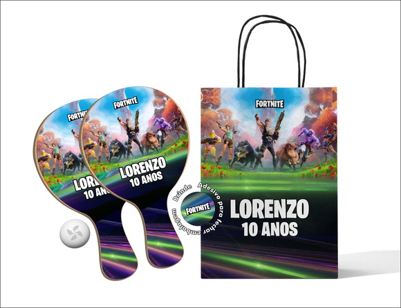 Kit Sacola de Papel e Raquete Ping Pong - Fortnite