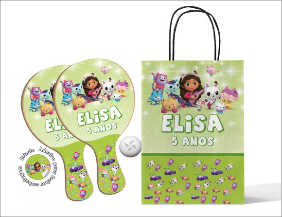 Kit Sacola de Papel e Raquete - a Casa Mágica da Gabby