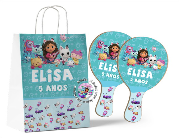 Kit Sacola de Papel e Raquete - a Casa Mágica da Gabby
